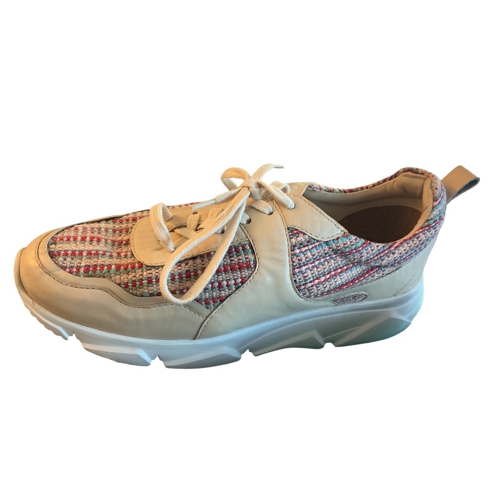 ABLE Cream Leather Multi Woven Textile Chunky Platform Low Top Sneakers Tennis
